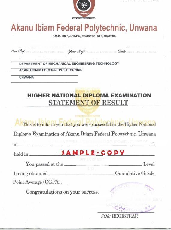 START DATE FOR NEW VALIDITY PERIOD FOR STATEMENTS OF RESULT ISSUED BY AKANU IBIAM FEDERAL POLYTECHNIC, UNWANA